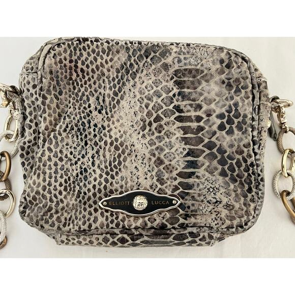 Elliott Lucca Gray Snakeskin print leather Crossbody Purse with chain - Picture 4 of 16